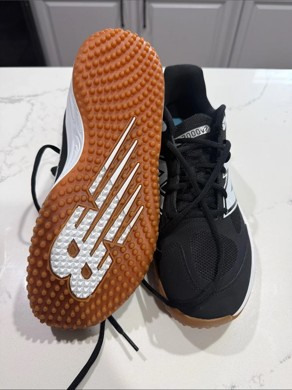 New Balance Black and White Athletic Sneakers with Gum Sole